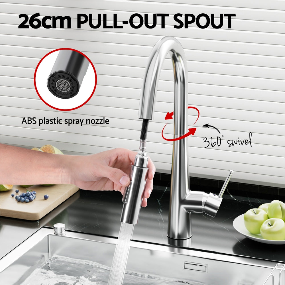 Kitchen Mixer Tap Pull Out Round 2 Mode Sink Basin Faucet Swivel -Chrome