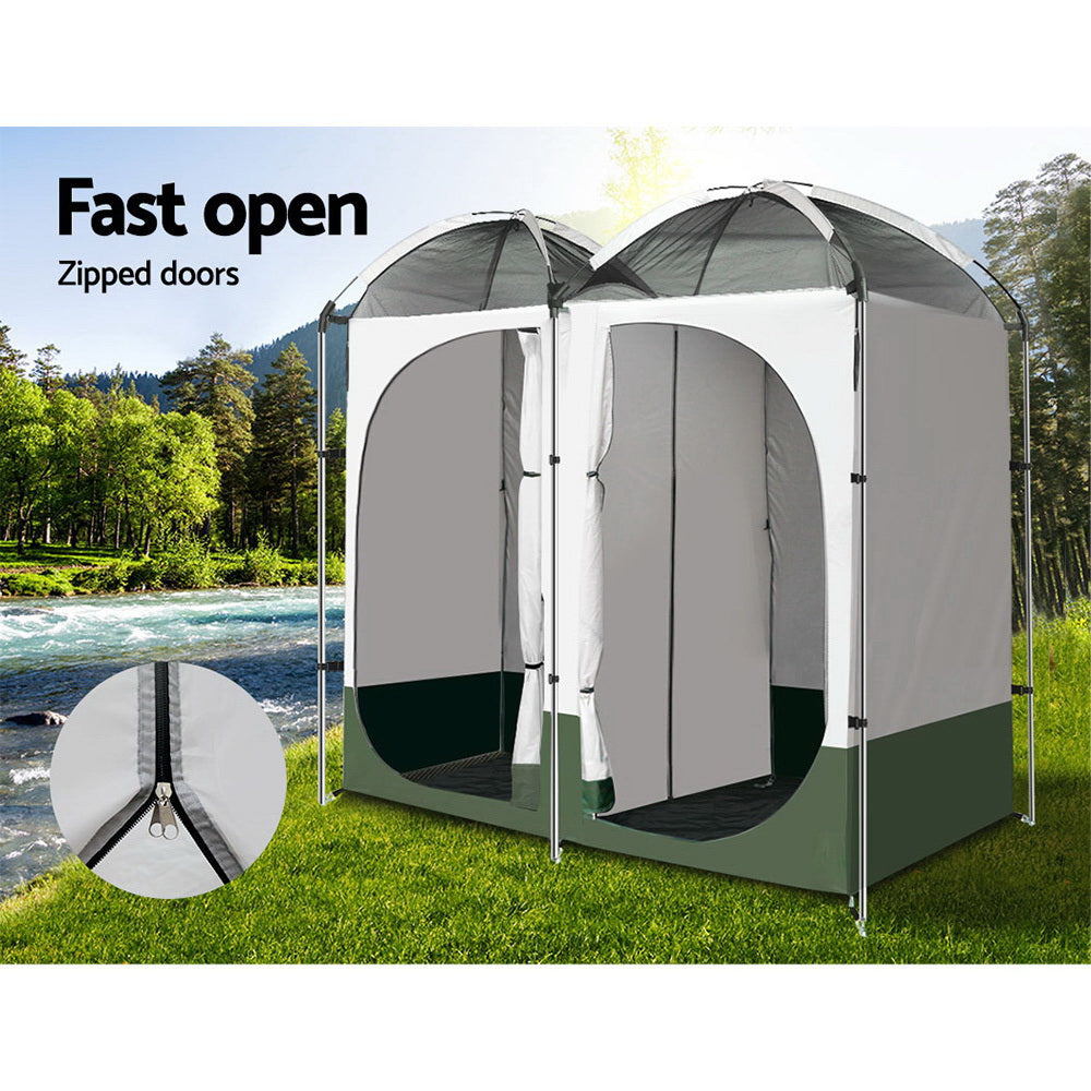 Portable toilet outlet tent