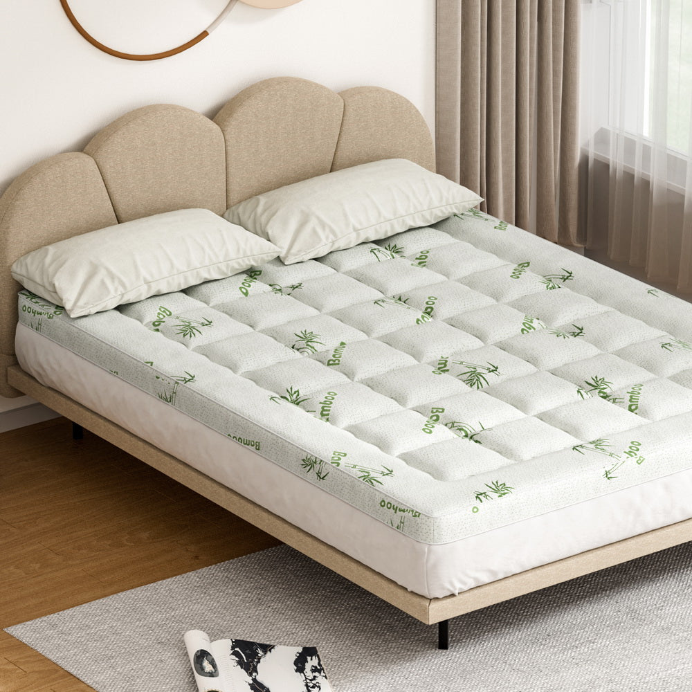 QUEEN 7.5cm Mattress Topper Pillowtop Bamboo - White