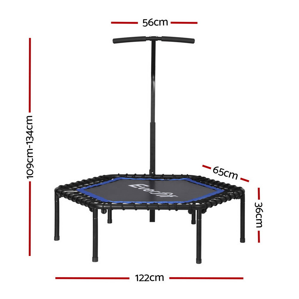 Everfit Trampoline 4FT Hexagon Fitness Rebounder Adjustable Handrail Blue