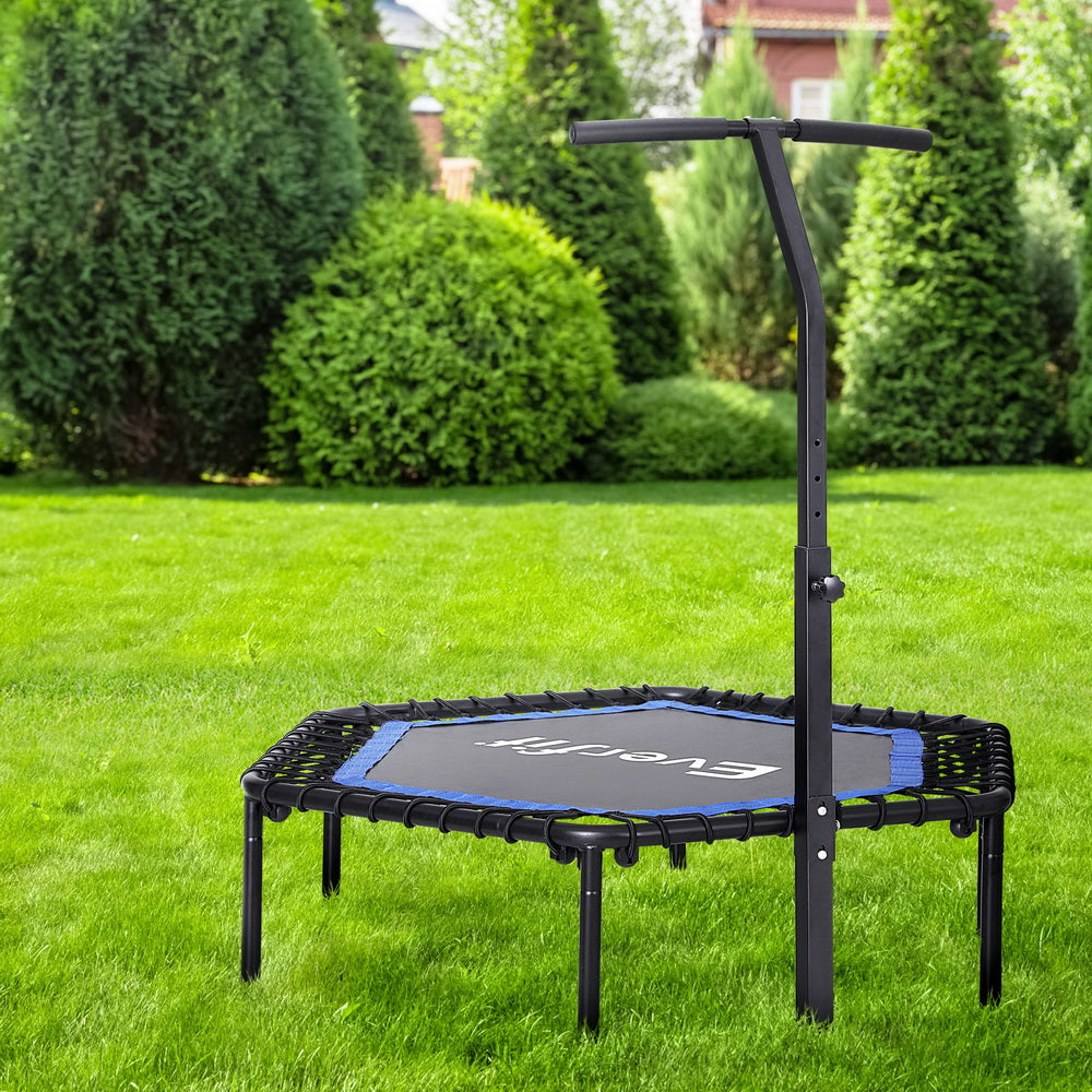 Everfit Trampoline 4FT Hexagon Fitness Rebounder Adjustable Handrail Blue