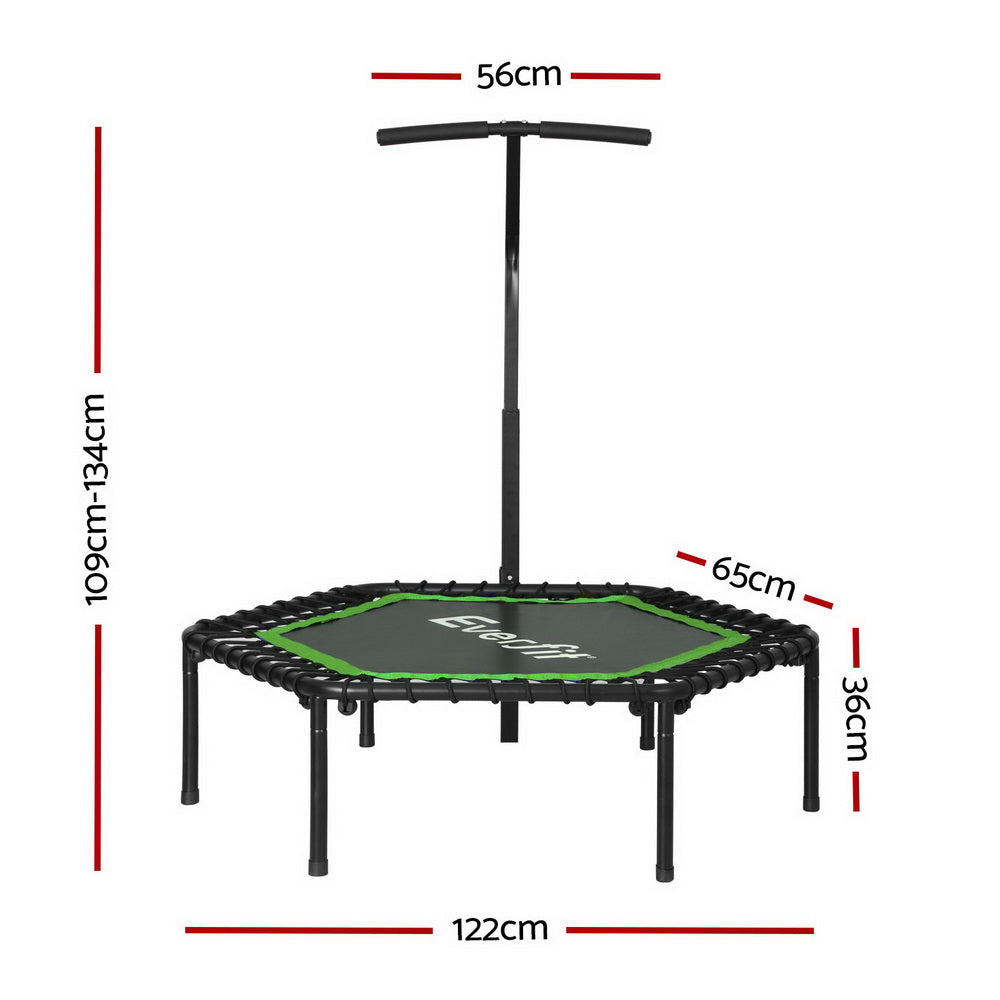 Everfit Trampoline 4FT Hexagon Fitness Rebounder Adjustable Handrail Green