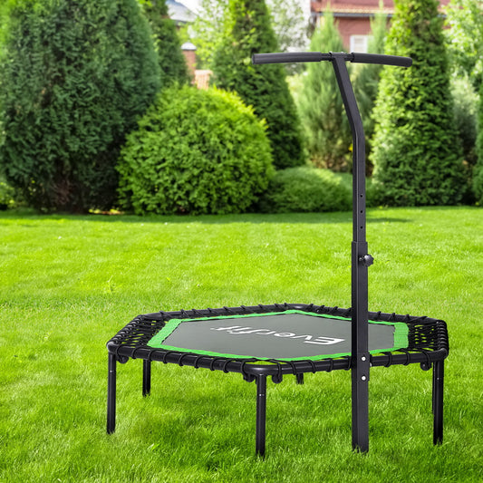 Everfit Trampoline 4FT Hexagon Fitness Rebounder Adjustable Handrail Green