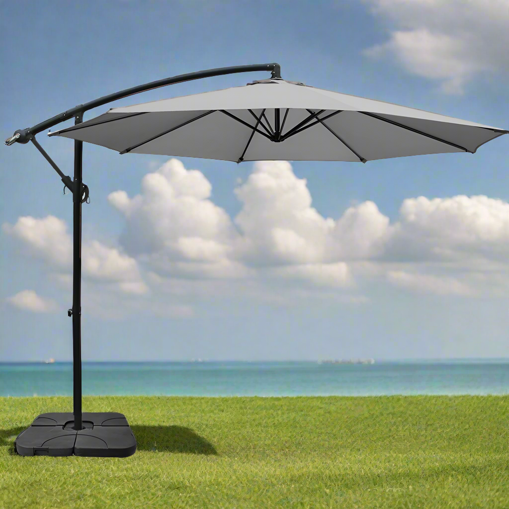 Instahut 3M Umbrella with 50x50cm Base Outdoor Umbrellas Cantilever Sun Stand UV Garden Grey