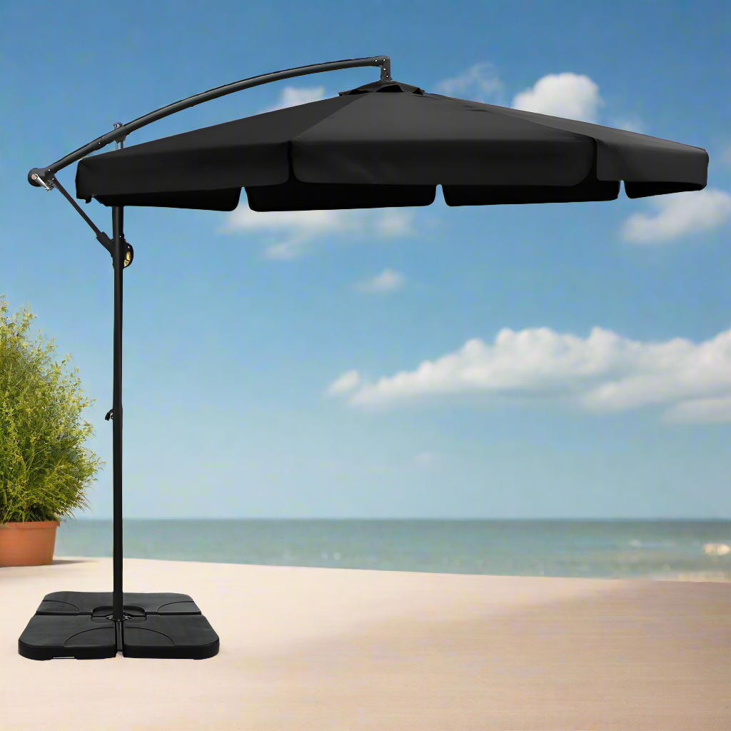 Instahut 3m Outdoor Umbrella w/Base Cantilever Garden Beach Patio Black