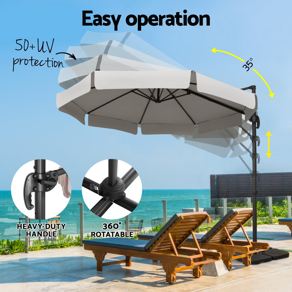 Instahut 3m Outdoor Umbrella w/Base Cantilever Beach Roma 360 Degree Tilt Grey