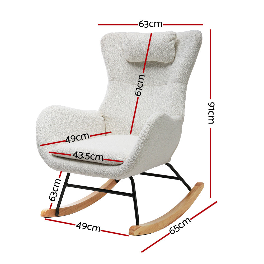 Rocking Chair Armchair Pillow Boucle - White