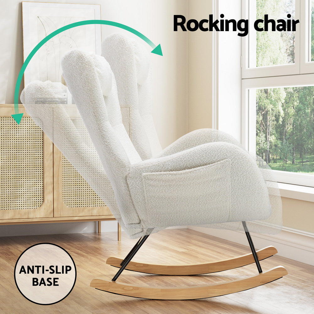 Rocking Chair Armchair Pillow Boucle - White