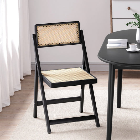 Nancy Dining Chair Wooden Rattan Foldable - Black