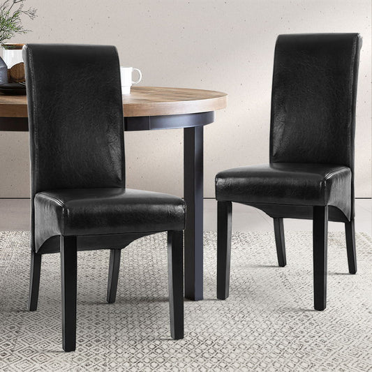 Sienna Set of 2 Dining Chairs Leather Parsons Chair - Black