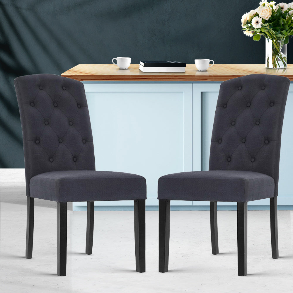 Holly Set of 2 Dining Chairs Linen Parsons Chair - Dark Grey