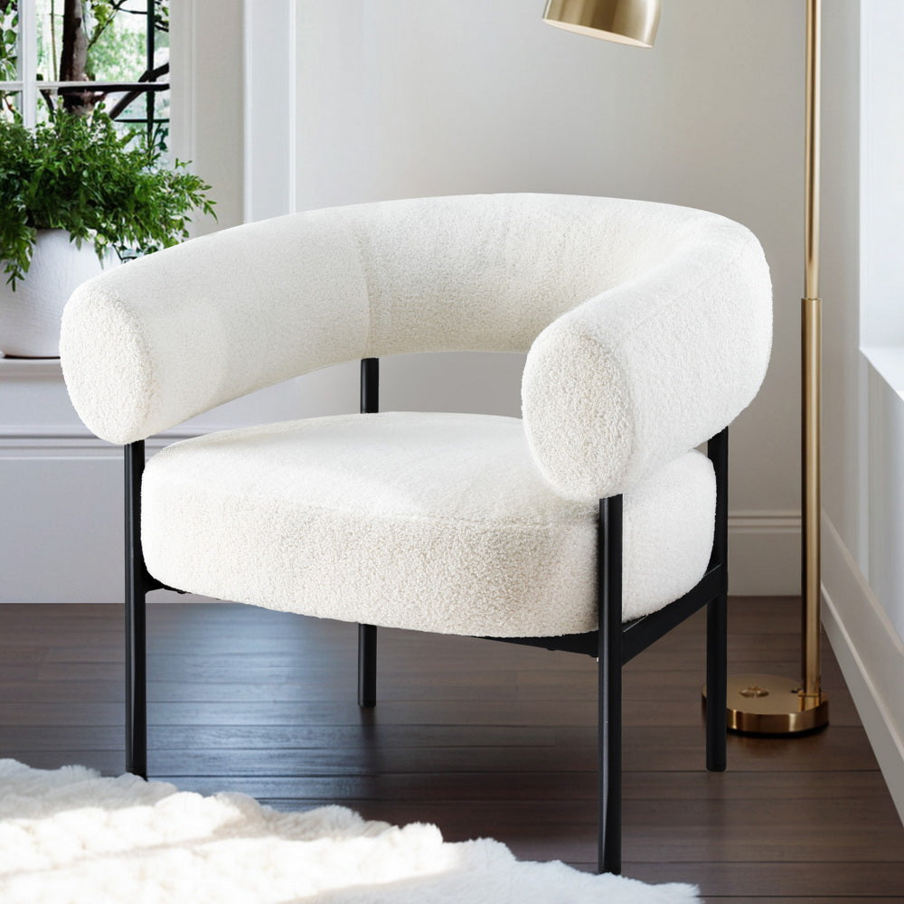 Maureen Armchair Accent Chair Curved Boucle - White