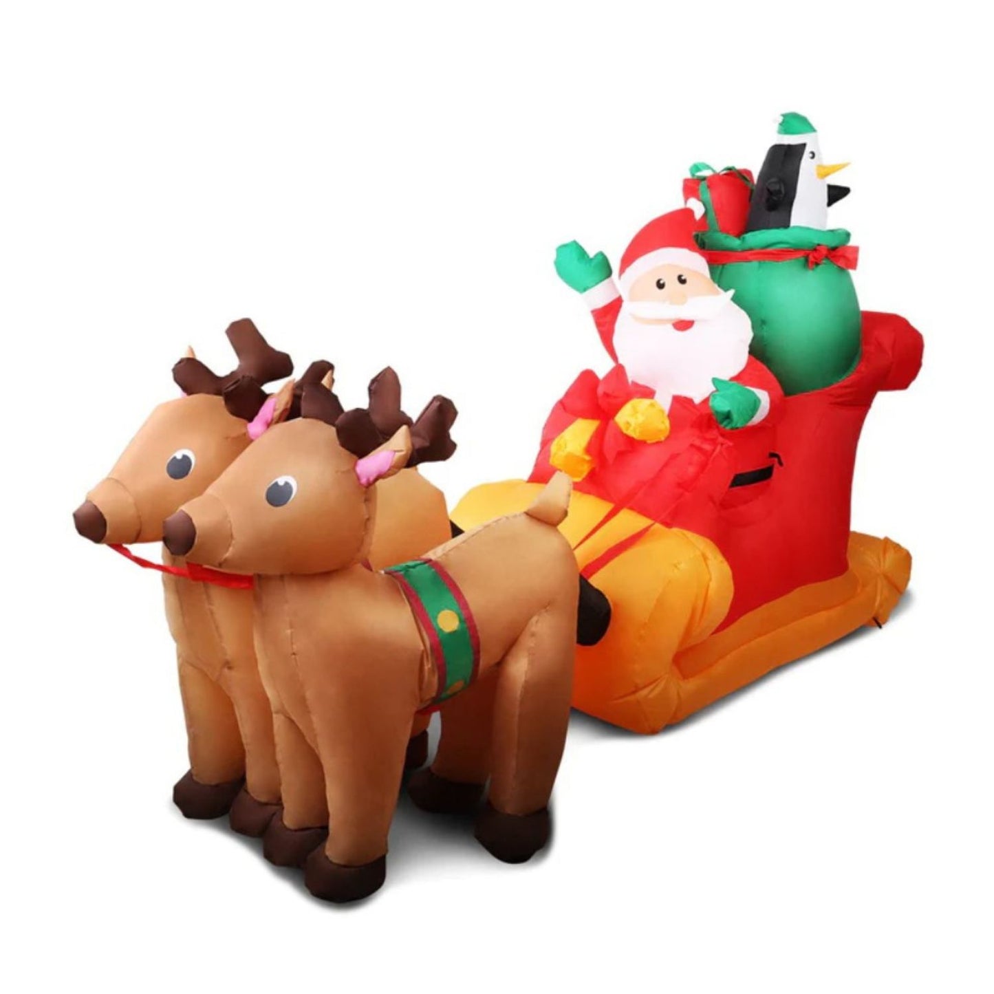 Santa and Reindeer Christmas Inflatable with LED Xmas Decor - 2.2M