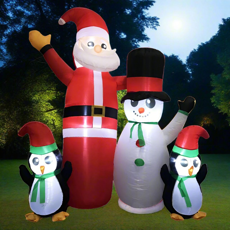 Santa Snowman and Penguin Greeting Christmas Inflatable with LED Xmas Decor - 1.8M