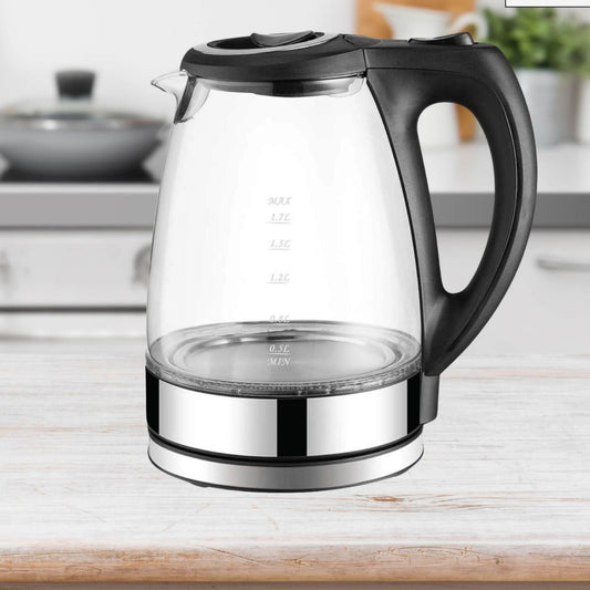 1.7L Electric Glass Kettle LED Blue Light 360 Automatic Cordless Water Boiling Jug