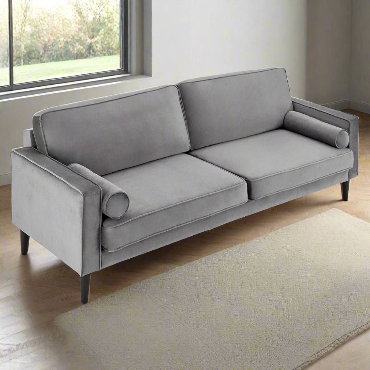 Melody 2-Seater Faux Velvet Suite Sofa Bed Lounge - Grey