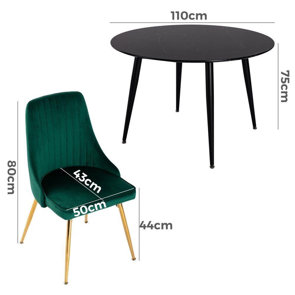 5-Piece Ermes Green Dining Table & Chair Set Velvet Bistro