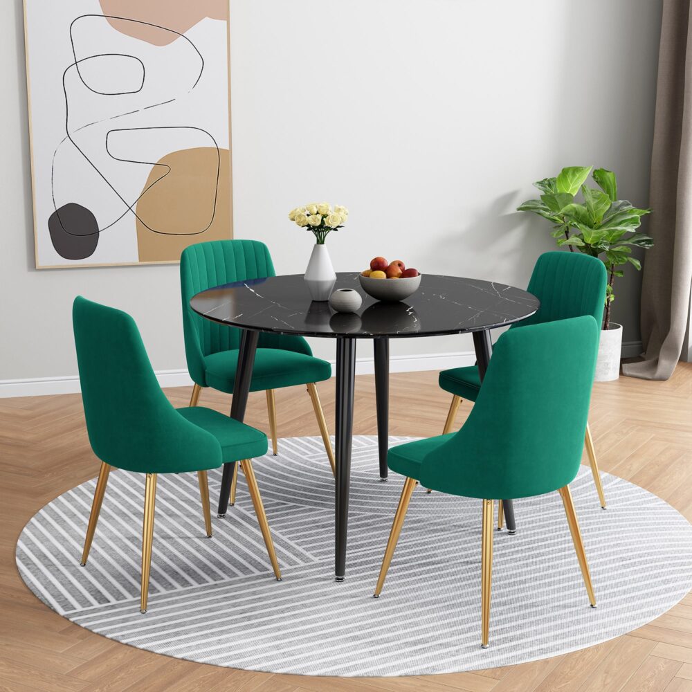 5-Piece Ermes Green Dining Table & Chair Set Velvet Bistro