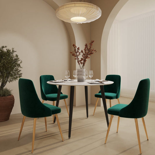 5-Piece Ermes Green Dining Table & Chair Set Velvet Bistro