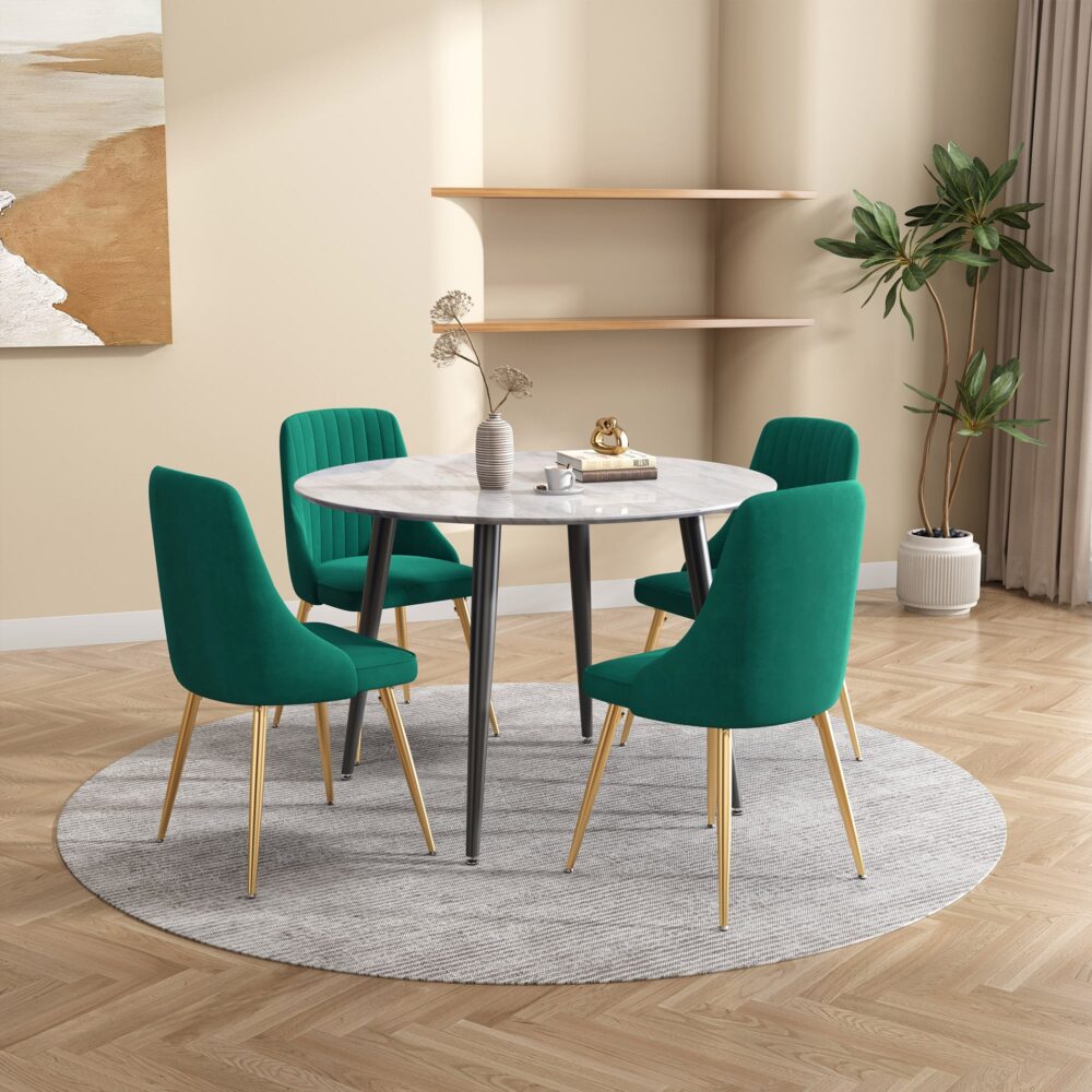 5-Piece Ermes Green Dining Table & Chair Set Velvet Bistro