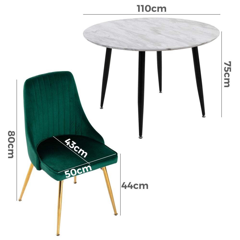 5-Piece Ermes Green Dining Table & Chair Set Velvet Bistro