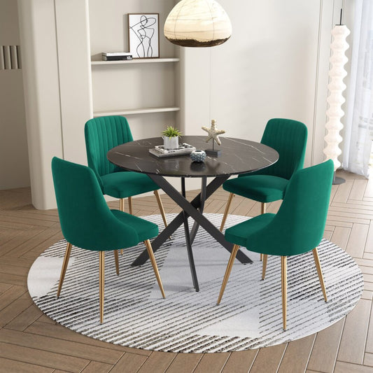 5-Piece Lello Gren Dining Table & Chair Set Marble Velvet