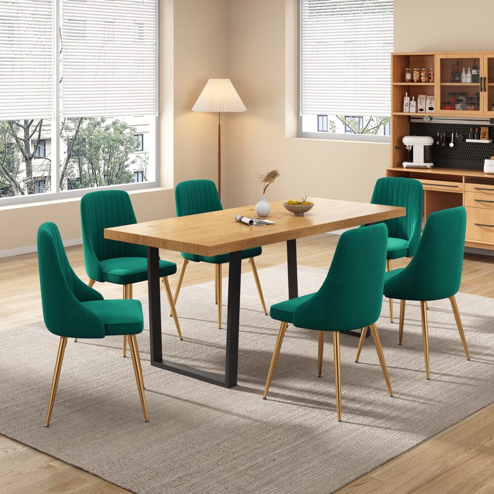 6-Piece Zelma Green Dining Table & Chair Set Velvet