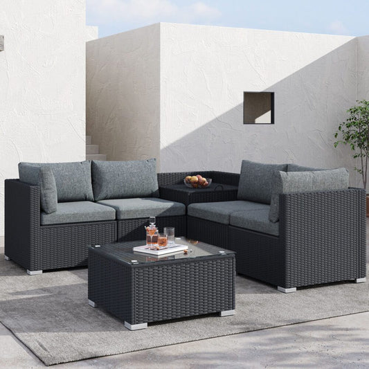 Robyn 5-Seater Modular Lounge Sofa 6-Piece Outdoor Sofa - Black