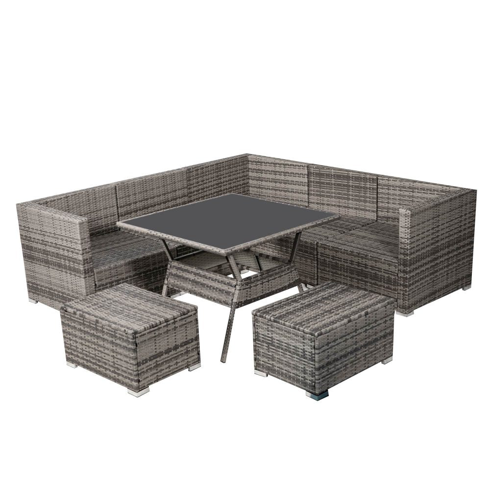 Spencer 7-Seater Wicker Table & Chairs 8-Piece Outdoor Dining Set - Grey