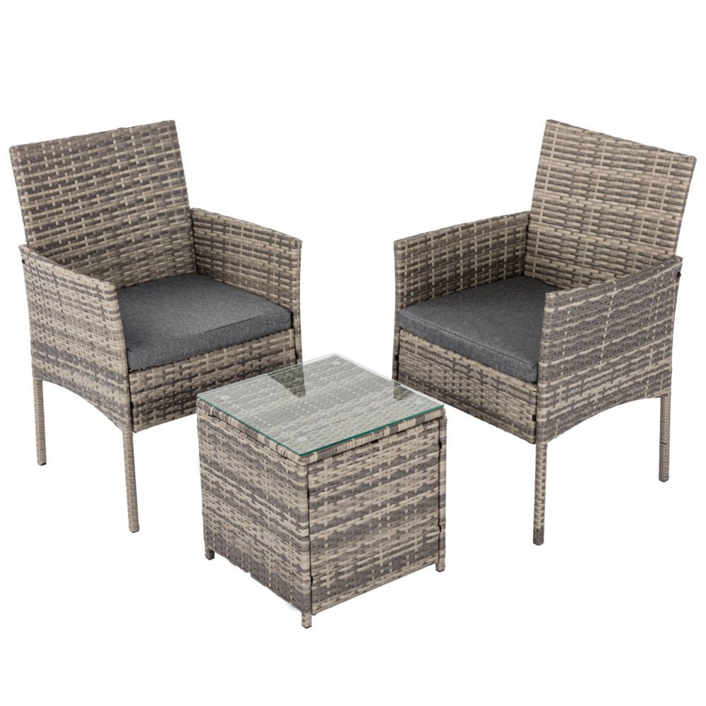 Kelsey 2-Seater PE Rattan Chat Set 3-Piece Outdoor Furniture - Mixed Grey