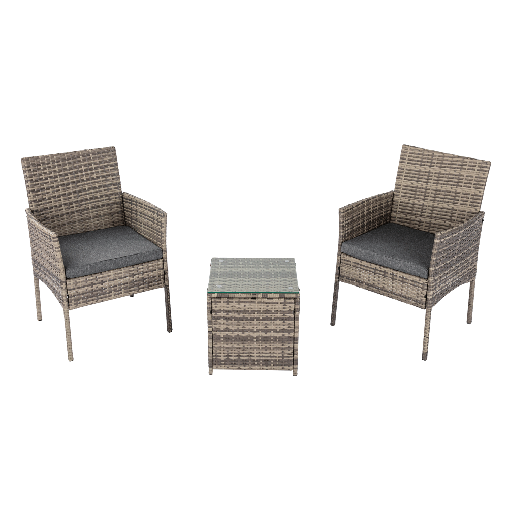 Kelsey 2-Seater PE Rattan Chat Set 3-Piece Outdoor Furniture - Mixed Grey