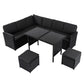 Jules 8-Seater Modular Garden Lounge with Table and Stools 6-Piece Dining Set - Black