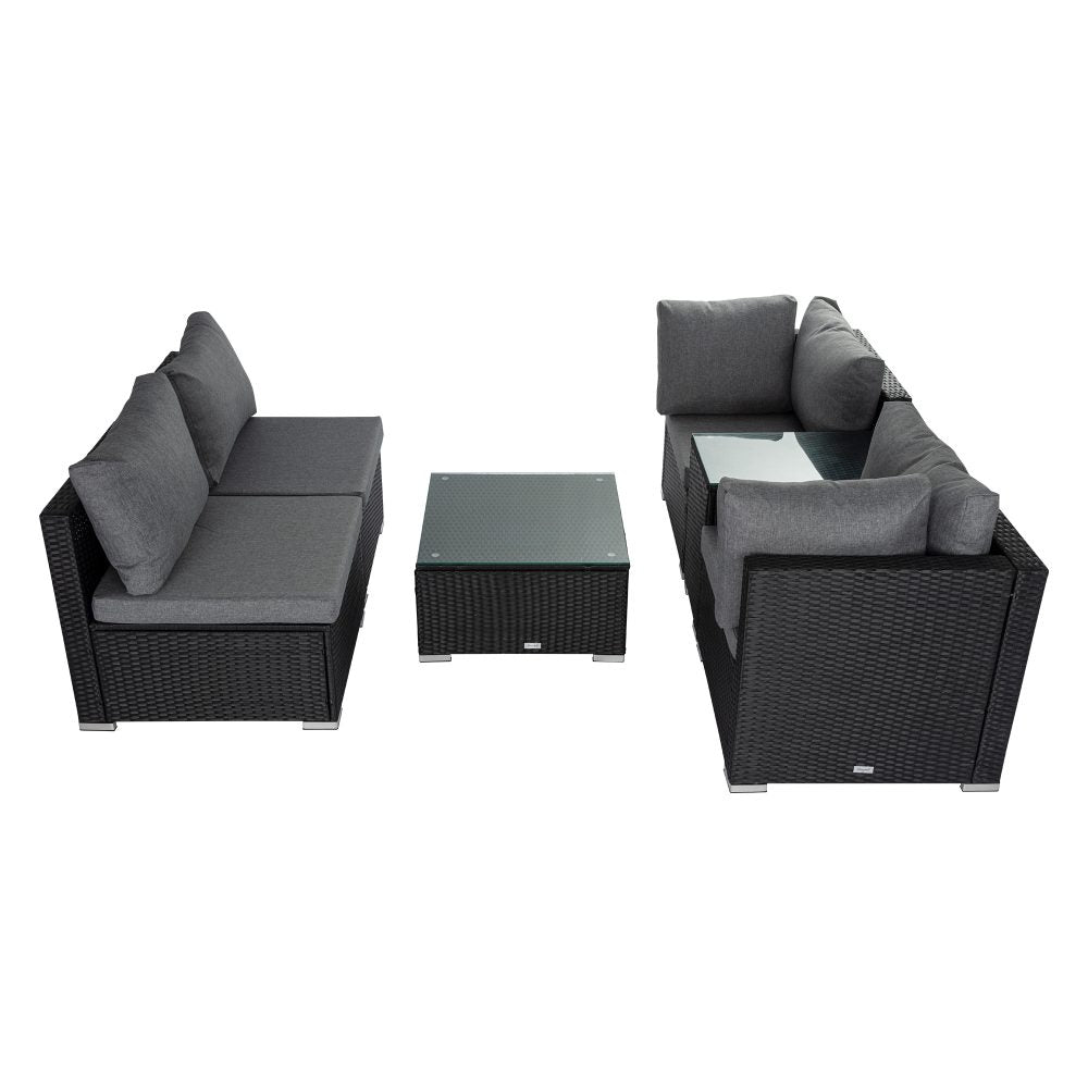 Quincy 8-Seater Modular Armchairs and Coffee Table 9-Piece Outdoor Sofa - Black