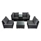 Quincy 8-Seater Modular Armchairs and Coffee Table 9-Piece Outdoor Sofa - Black