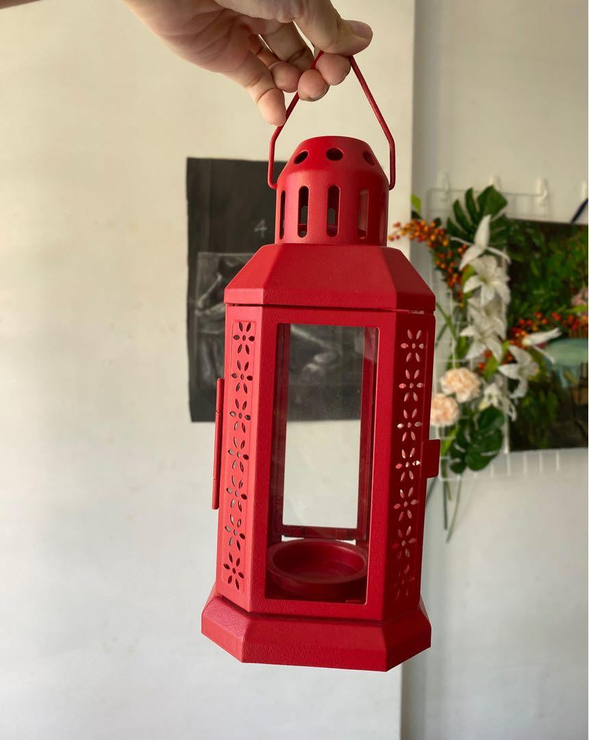 Red Metal 21cm Tealight Candle Miners Lantern Summer Xmas Wedding Home Party Room Balcony Deck Decoration 21cm Tealight Candle