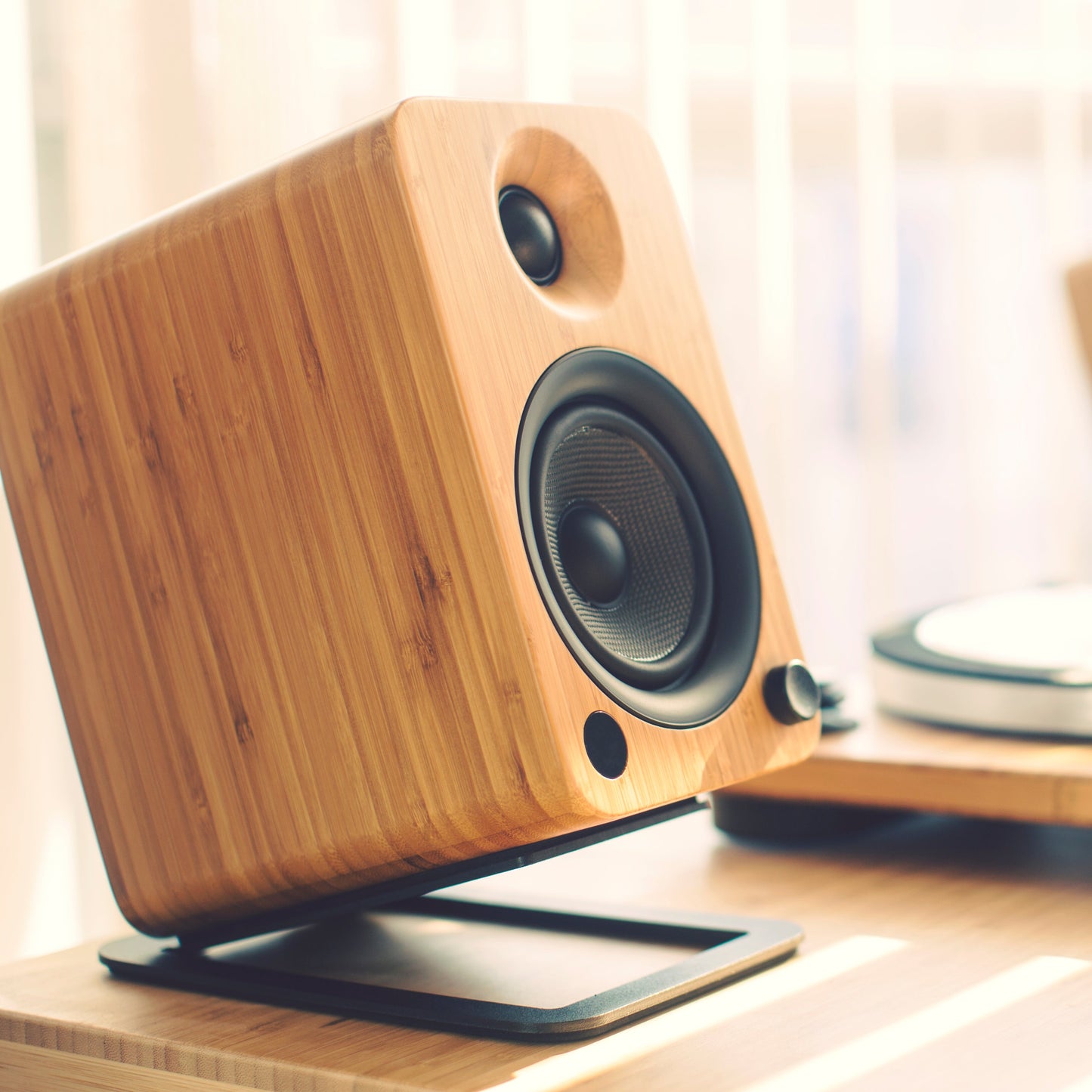 YU4 140W Powered Bookshelf Speakers With Bluetooth® And Phono Preamp - Bamboo