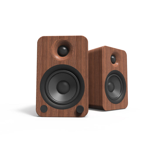 YU4 140W Powered Bookshelf Speakers with Bluetooth and Phono Preamp Pair - Walnut