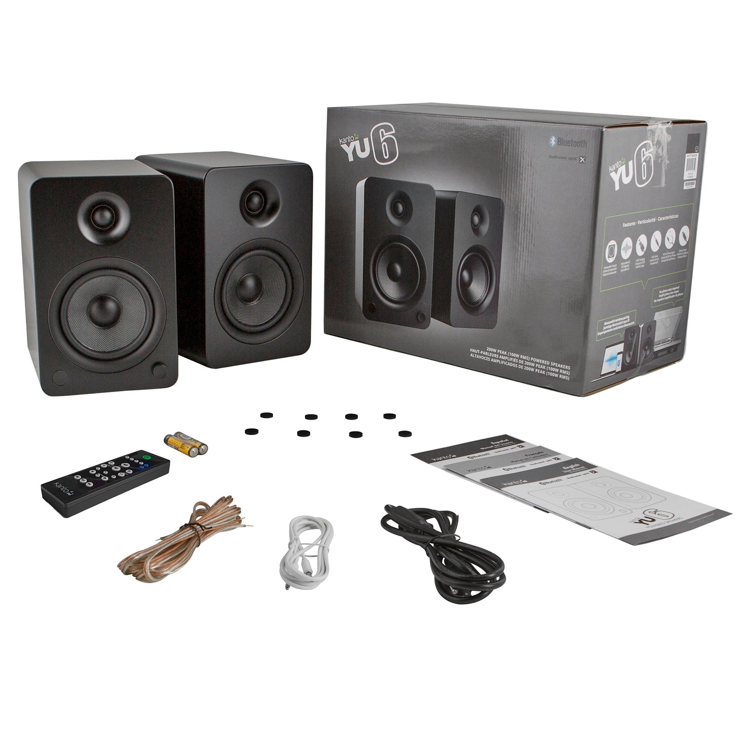 YU6 200W Powered Bookshelf Speakers with Bluetooth and Phono Preamp - Matte Black