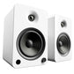 YU6 200W Powered Bookshelf Speakers with Bluetooth and Phono Preamp - Matte White