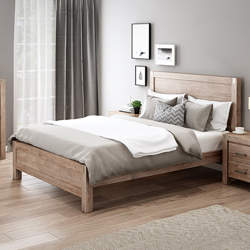 Allison Solid Wood Veneered Acacia Timber Slat Bed - Oak Queen