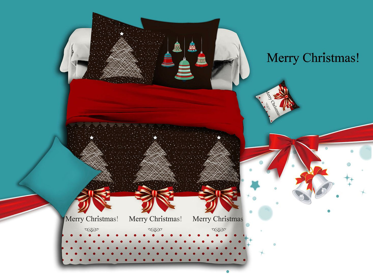 DOUBLE 3-Piece Christmas Quilt Duvet Cover Set - Black