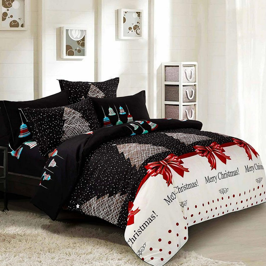 KING 3-Piece Christmas Quilt Duvet Cover Set - Black