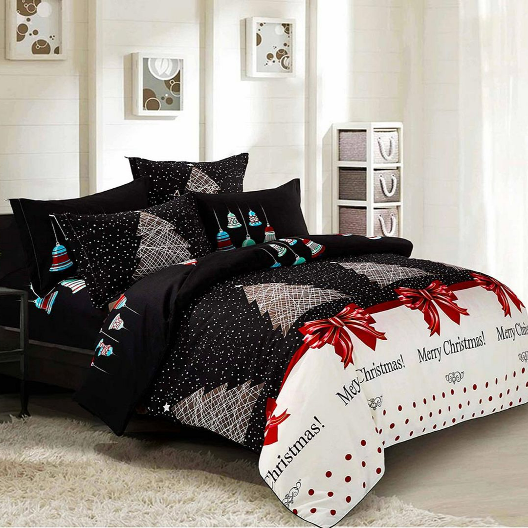 KING 3-Piece Christmas Quilt Duvet Cover Set - Black