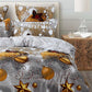 KING 3-Piece Christmas Quilt Duvet Cover Set - Grey & Gold