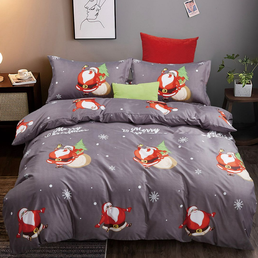 KING 3-Piece Christmas Quilt Duvet Cover Set - Grey