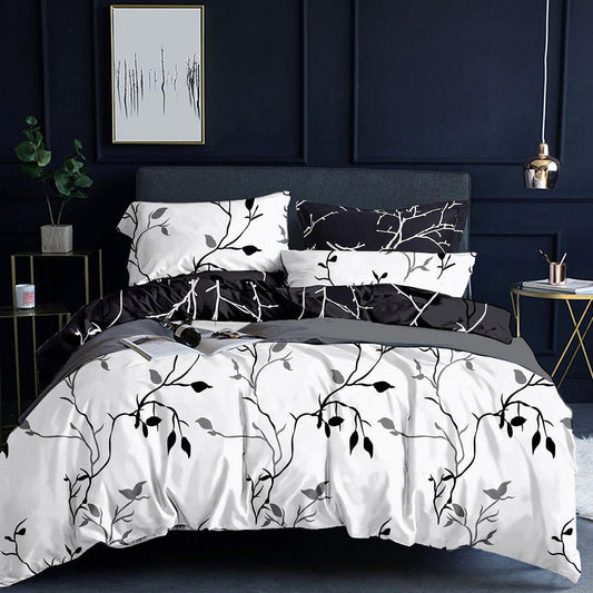 Queen Tree Reversible White Duvet Quilt Cover Set