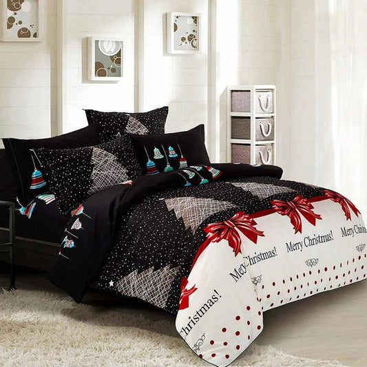 SUPER KING 3-Piece Christmas Quilt Duvet Cover Set - Black