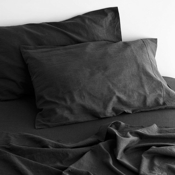 Queen Luxurious Linen Cotton Sheet Set Charcoal