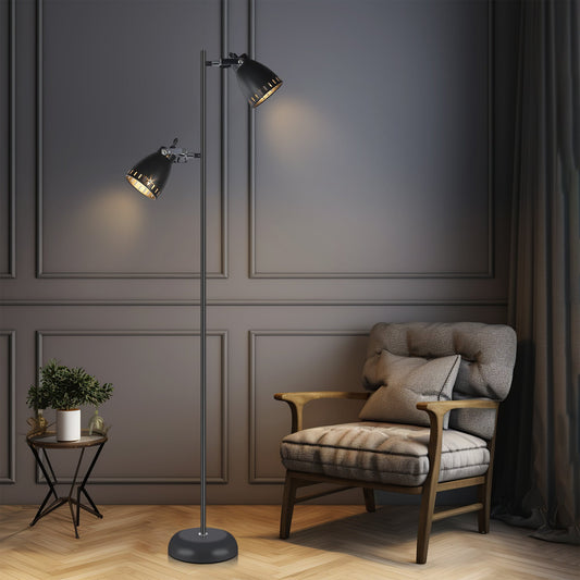 158cm Dual Light Metal Floor Lamp - Black