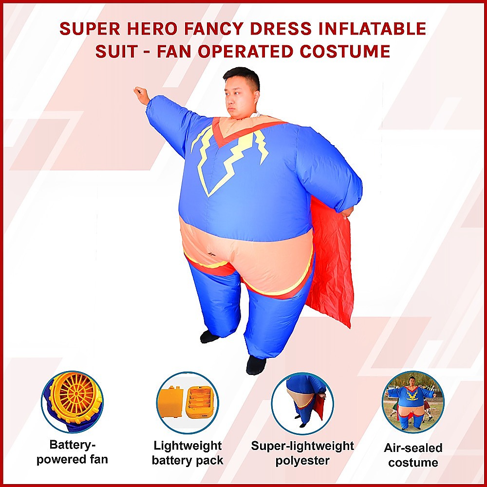 Super Hero Fancy Dress Inflatable Suit - Fan Operated Costume